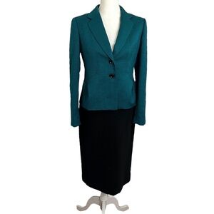 Jones NYC- Teal Fitted Blazer w/ Matching Black Skirt Suit Set Size 6
